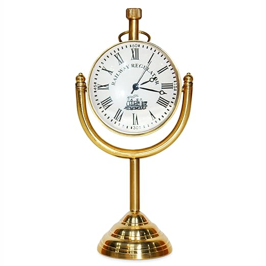 Vintage Brass Tabletop Clock with Compass Vintage Brass Tabletop Clock with Compass